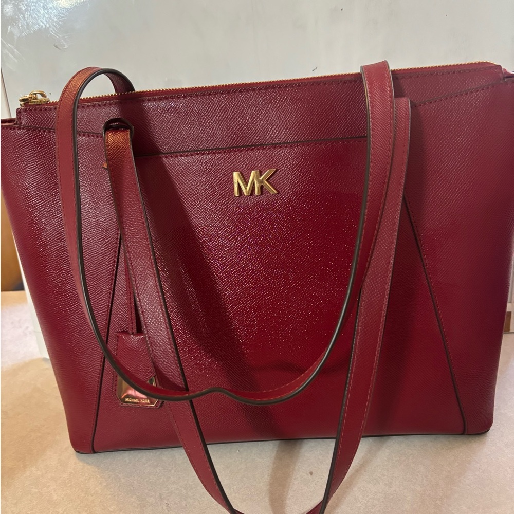 Michael Kors Maroon Maddie Tote with Gold Accents